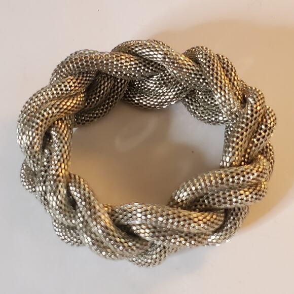 Vintage Silver Tone Metal mesh braided unisex Bracelet 7.5" around 1.5" - Picture 8 of 8